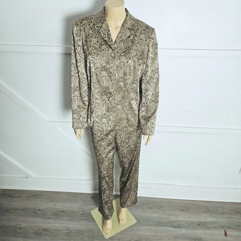 Judith Hart Womens Gold Black Paisley Brocade 2 Piece Pant Suit Set Size 16